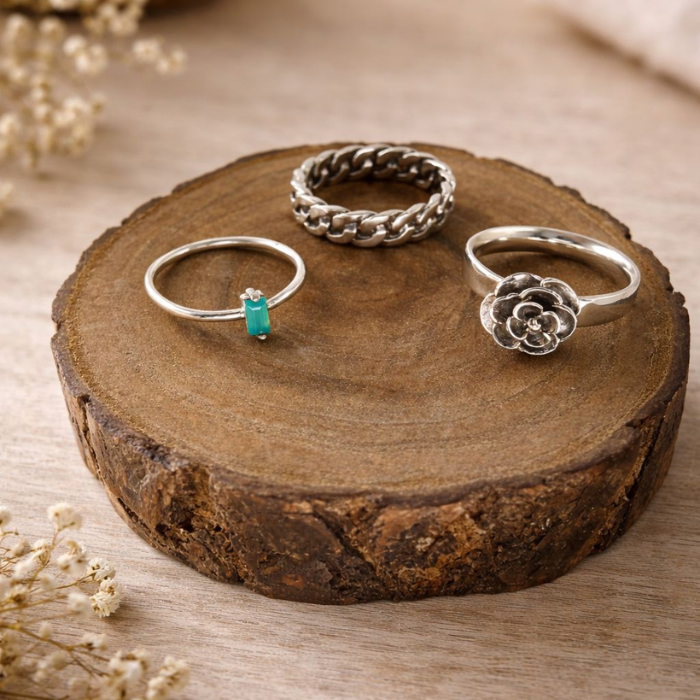 3x anillos turmalina plata 950