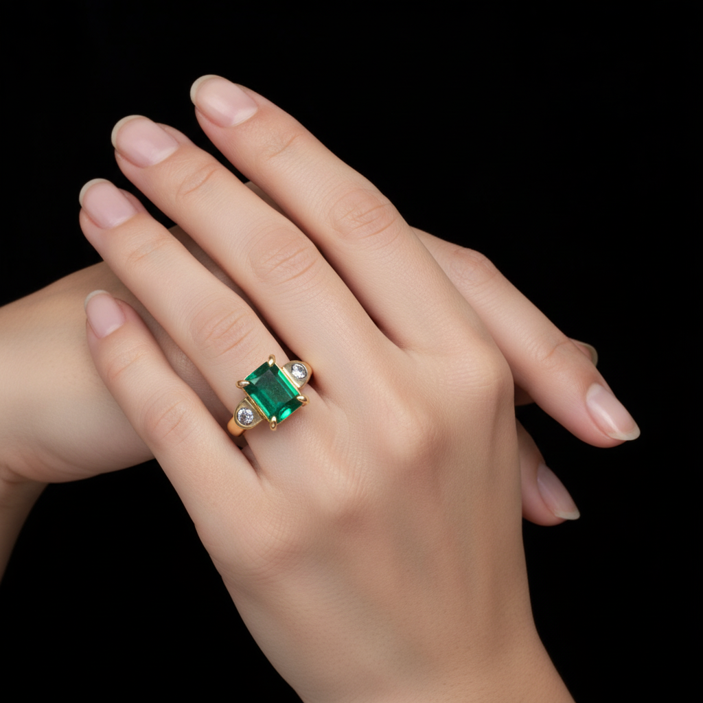 Anillo esmeralda y diamantes