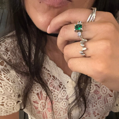 Anillo burbuja granalla de plata
